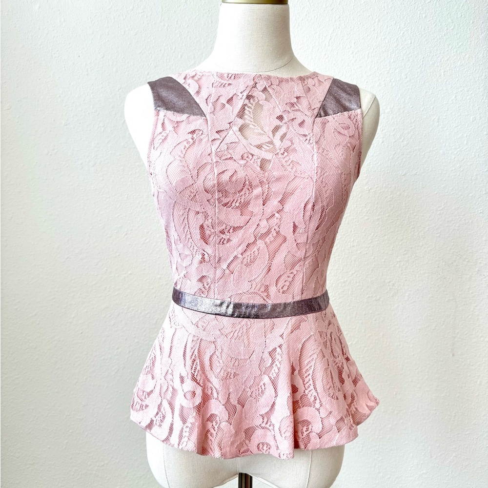 Peplum Pink Lace Sleeveless Top